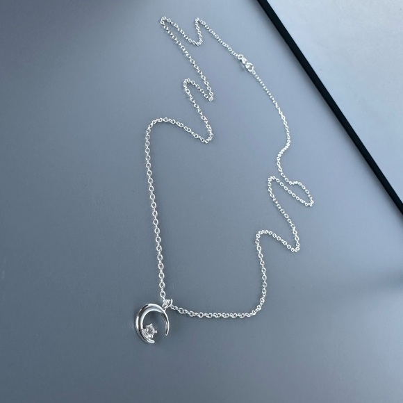 Sterling Silver CZ Crescent Moon Necklace - Picture 5 of 11